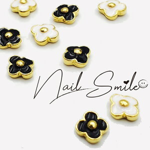 【モノトーンメタルフラワー 4個】ネイルパーツ ネイルグッズ ネイル用品 ネイル ネイルアート ネイルパーツ ハンドメイド メタルパーツ アクセサリー 黒 白 ホワイト フラワー 人気 おすす