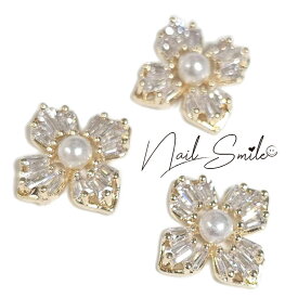 【ジルコニア ジュエリーパールフラワー（ゴールド／シルバー）】ネイルパーツ ネイルグッズ ネイル用品 ネイル ジェルネイル メタル ネイルアート パーツ ストーン ジルコニア 人気 おすすめ 可愛い かわいい
