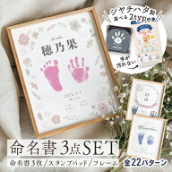 【最大400円OFF】名入れ 無料 命名書 3枚セット 額縁 フレーム 手形スタンプ 3点セット オーダー パーム…