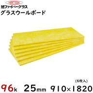 【旭ファイバー】グラスロンウール(ボード)　密度96K 厚さ25ミリ 910ミリ×1820ミリ（6枚/1ケース）2ケー…