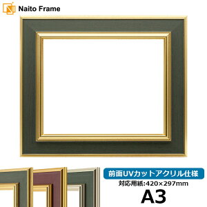 【塗装ムラ・キズあり品】デッサン額縁 9583/Gグリーン A3サイズ(420×297mm)専用 前面UVカットアクリル仕様 ポスターフレーム