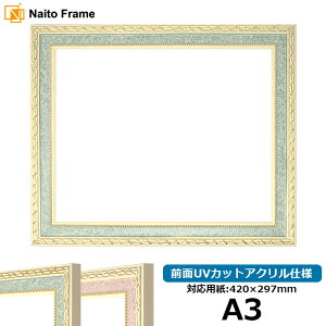デッサン額縁 5663/グリーン A3サイズ(420×297mm)専用 前面UVカットアクリル仕様 ポスターフレーム