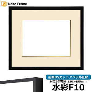 水彩額 NS004/ブラック(09-MT117) 水彩F10(530×455mm)専用 前面UVカットアクリル仕様 マット付き ラーソン・ジュール