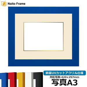 写真用額縁 5906 写真A3(420×297mm)専用 レッド/イエロー/ブルー/ホワイト/ブラック 前面UVカットアクリル仕様 マット付き