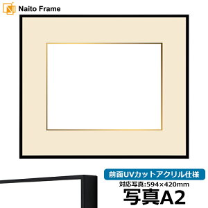 写真用額縁 NS001/ブラック(07-BL33) 写真A2(594×420mm)専用 前面UVカットアクリル仕様 マット付き
