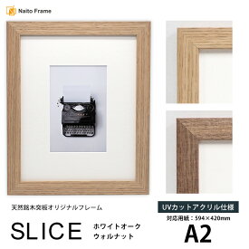 デッサン額縁 SLICE A2（594×420mm）UVカットアクリル仕様 天然銘木突板フレーム ウォルナット ホワイトオーク モダン おしゃれ