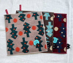 【ポスト便お届】マタノアツコ・俣野温子 猫と水玉・ツリー タオルハンカチ(25×25cm程度) あつこまたの