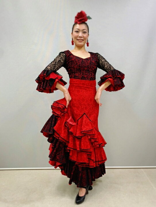 楽天市場】パッションフラメンコ衣装 黒/赤レースツーピース 情熱的  