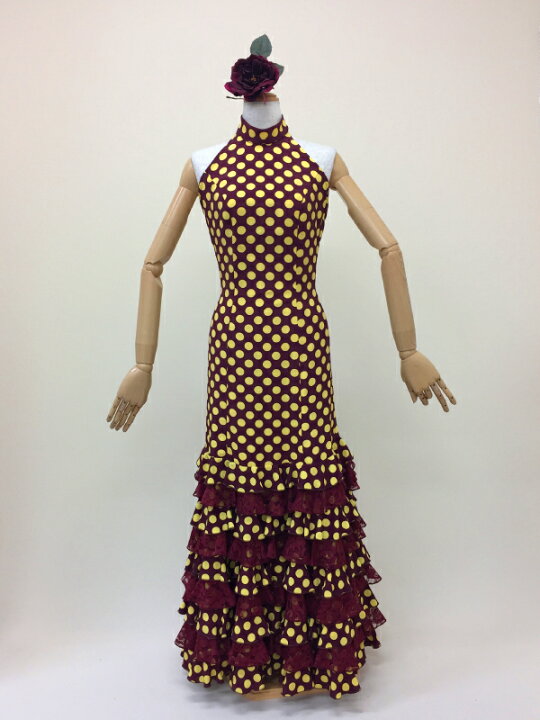楽天市場】水玉ワンピース ホルタ—ネック 赤茶 黄色 フラメンコ衣装  