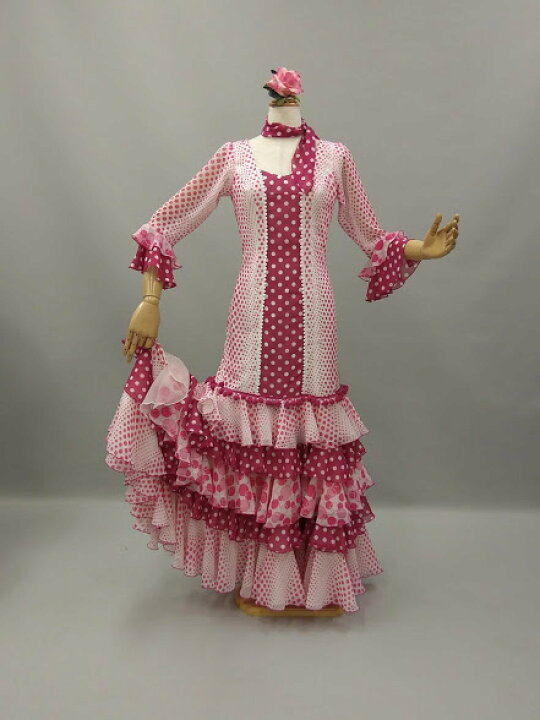 楽天市場】【 送料無料 】 フラメンコ衣装 ピンク ドット柄 ワンピース  