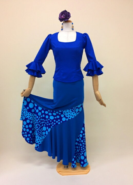 楽天市場】フラメンコ衣装 ブラウス 青 ブラウス 全20色 イージー  