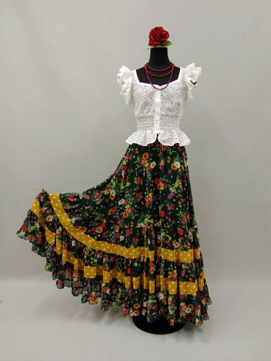 楽天市場】フラメンコ衣装スカート ファルダ 単品 グリーン 花柄 水玉 