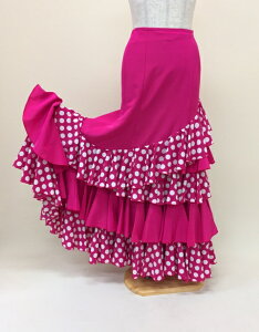 フラメンコ衣装 スカート 水玉ファルダ4段フリル ピンクに白水玉スカート明るく可愛い 踊りやすい 一点もの 舞台衣装ステージ衣装 発表会 高級感 ナジャハウス