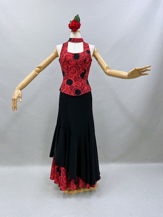 楽天市場】【中古】フラメンコ衣装 ダンス衣装赤に黒水玉ブラウス  