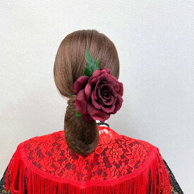花髪飾り フローレスダークエンジバラ直径10～11c 赤のコサージュ フラメンコ衣装赤の花飾り ナジャハウス