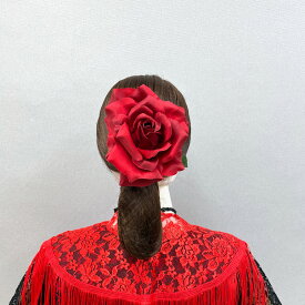 花髪飾り フローレス大輪色バラ直径15c 赤のコサージュ フラメンコ衣装赤の花飾り ナジャハウス