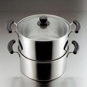 だんらん ステンレス製ガラス蓋付き深型2段蒸し器28cm(2升用) H-4795