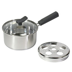 チーノ ステンレス製ガラス蓋付き片手鍋16cm(目皿付き) HB-6574