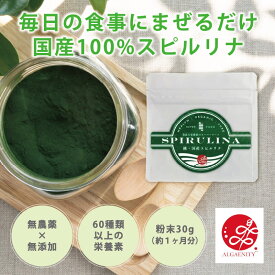 国産 100％ スピルリナ 30g 無添加 無農薬 野菜 不足 粉末 パウダー 野菜不足 栄養補給 タンパク質 ミネラル ビタミン 健康食品 子ども 子供 置き換え ダイエット スムージー 混ぜるだけ 栄養 スーパーフード スピルリナパウダー 野菜パウダー 食生活サポート