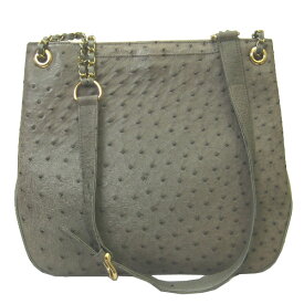 【特価品】【中古】中古美品 訳あり 高級ショルダー オーストリッチ革バッグ