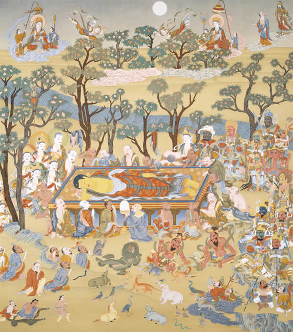 高級肉筆仏画　釈迦涅槃図　一点もの | 仏像仏画チベット美術卸の天竺堂