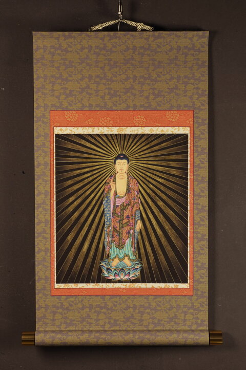 阿弥陀如来金泥仏画黒檀額縁