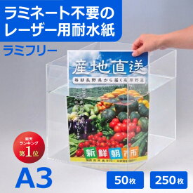 耐水紙 ラミフリー A3 50枚 250枚 POP用紙 プライスカード メニュー表 防水紙 ラミネート不要 両面印刷対応 店舗掲示 屋外掲示 ポップ作成 販促POP 値札 案内表示 飲食店 スーパー 小売店 レーザープリンター専用 中川製作所