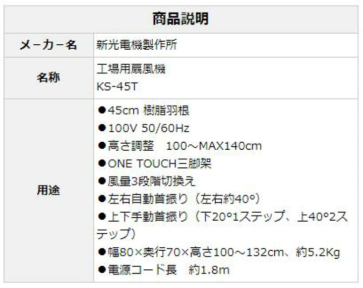 楽天市場】新光電機製作所 工場用扇風機 KS-45T 45cm 樹脂羽根 風量3 