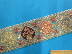 インド刺繍リボン（6cm幅 1m）金×オレンジ系×濃紫