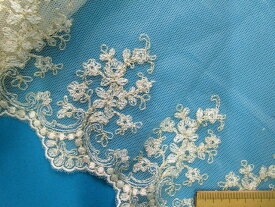 チュールレース（14.6cm幅 2m巻）薄ベージュ×金