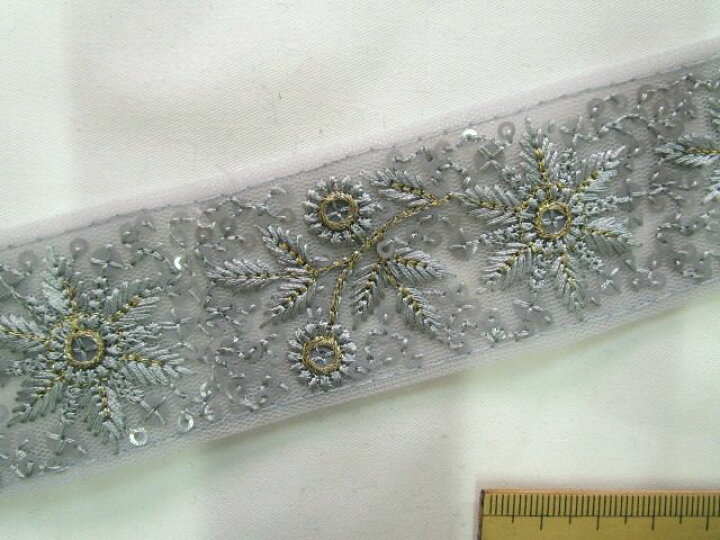 楽天市場】インド刺繍リボン（4.1cm幅 1m）グレー×金 : 手芸ナカムラ