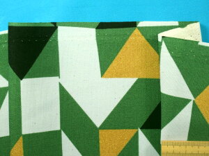 綿プリントオックス生地幾何学模様・グリン×金(110cm幅 2m)