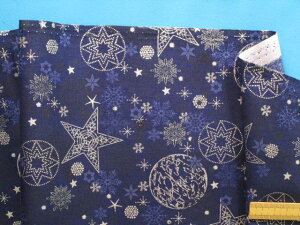 綿プリント生地(STOF fabrics)星/雪の結晶・紺×銀(110cm幅 2m)