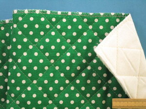 綿麻キャンバスキルティング生地水玉・グリン×生成り(105cm幅 0.5m)