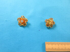 在庫処分石入りガラスボタン（17mm）オレンジ×金