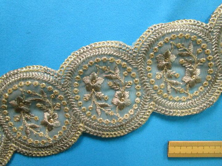楽天市場】インド刺繍リボン（8cm幅 1m）グレー×金 : 手芸ナカムラ