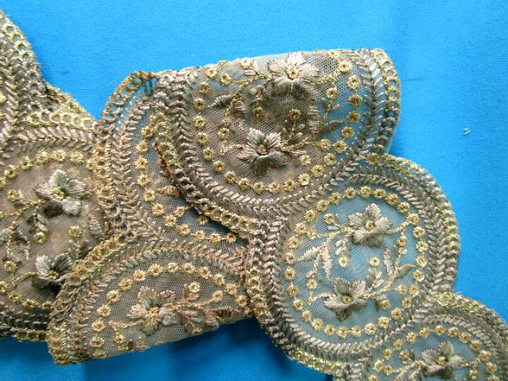 楽天市場】インド刺繍リボン（8cm幅 1m）グレー×金 : 手芸ナカムラ