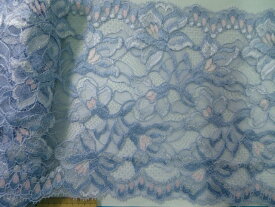 ラッセルレース（17.2cm幅 3m巻)青紫系×薄ピンク