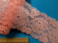 在庫処分ストレッチレース（6.2cm幅　5m巻）ピンクオレンジ