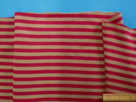 綿ボーダーソフトニット生地濃ベージュ×赤系（115cm幅　2m）