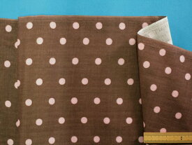 綿ダブルガーゼ生地水玉コゲ茶×ピンク（110cm幅　2m）