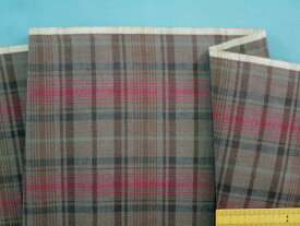 綿チェック生地茶×濃ピンク×紺（110cm幅　2m）