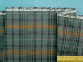 綿チェック生地渋グリン×薄茶×紺（110cm幅　2m）