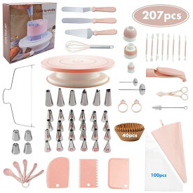 207pcsケーキデコレーションキット 製菓道具 ケーキ作り 回転台 直径27.5cm ケーキ装飾台 360度回転 絞り口金セット diy 製菓用品 絞り袋 絞り口金 ケーキ作り用 繰り返し 水洗い 家庭用 手作り お菓子作り 初心者向け 誕生日ケーキ ケーキデコレーション