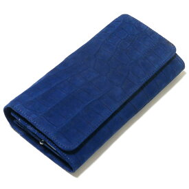 がま口 長財布 かぶせ型 がま口財布 ガマ口 財布 本革 ワニ革 クロコダイル革 ヌバック ブルー