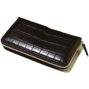 長財布 ラウンドファスナー メンズ レディース 財布 サイフさいふ 長札 大容量 クロコダイル革 ワニ革 鰐革 本革 レザー 男女兼用 マット仕上げ チョコ