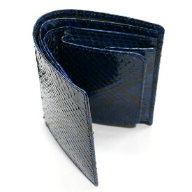 パイソン 財布 メンズ レディース 二つ折り 折り 本革 ボックス型小銭入れ/ パイソン ヘビ革 / ダイヤモンドパイソン グレージング 藍染