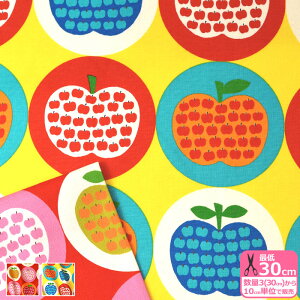 【フルーツ in フルーツ】アップルinアップル(オックス)りんご りんご柄 リンゴ柄 アップル 果物柄 フルーツ柄 大きな柄 レトロ レトロな柄 レトロポップ オックス生地 プリント生地 【生