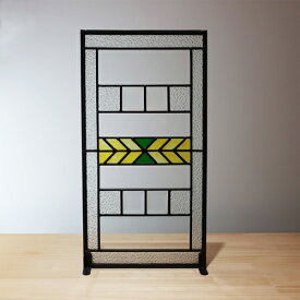 【安心サポート付】アンティーク　ステンドグラス（ヨーコ）窓格子　ウォールデコ　フィクス窓　室内窓　ランマ　モザイクガラス