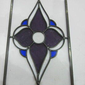 【安心サポート付】アンティーク　ステンドグラス（パープル）窓格子　ウォールデコ　フィクス窓　室内窓